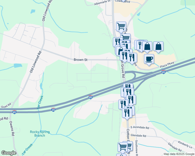 map of restaurants, bars, coffee shops, grocery stores, and more near Brown Street in Lexington