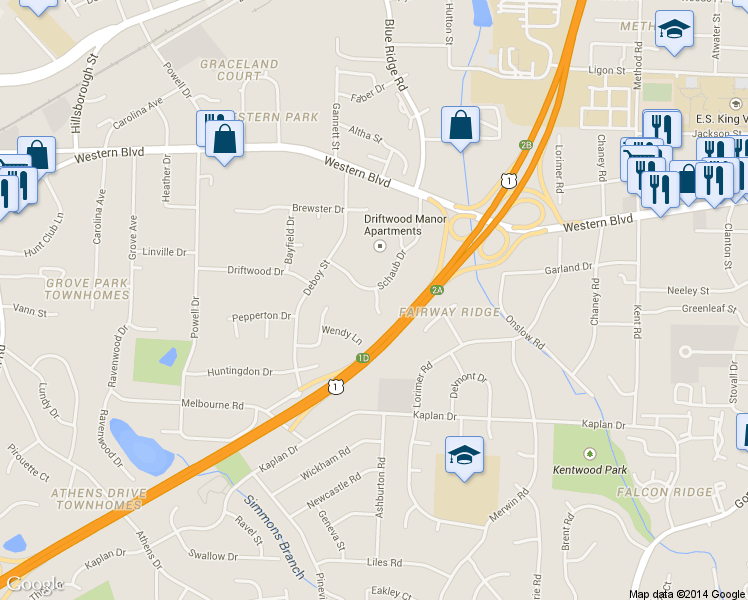 map of restaurants, bars, coffee shops, grocery stores, and more near 1216 Teakwood Place in Raleigh