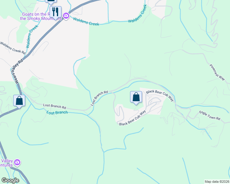 map of restaurants, bars, coffee shops, grocery stores, and more near 3458 Lost Branch Road in Sevierville