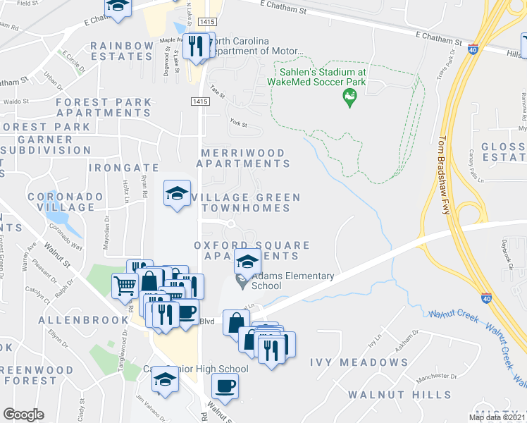 map of restaurants, bars, coffee shops, grocery stores, and more near 928 Hampshire Court in Cary