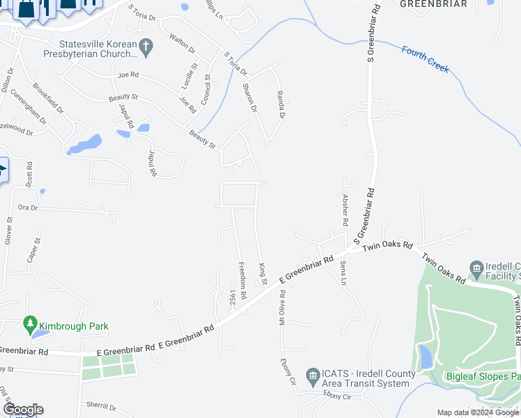 map of restaurants, bars, coffee shops, grocery stores, and more near 1099 King Street in Statesville