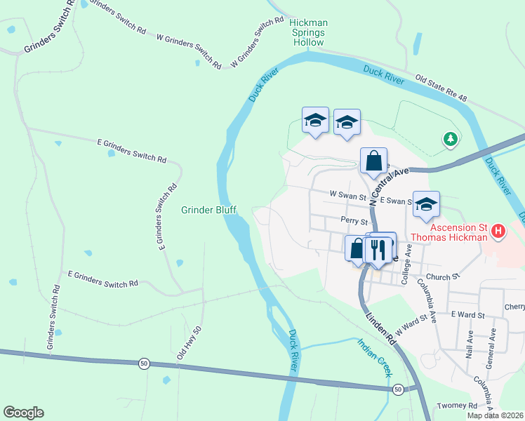 map of restaurants, bars, coffee shops, grocery stores, and more near 156 West Swan Street in Centerville