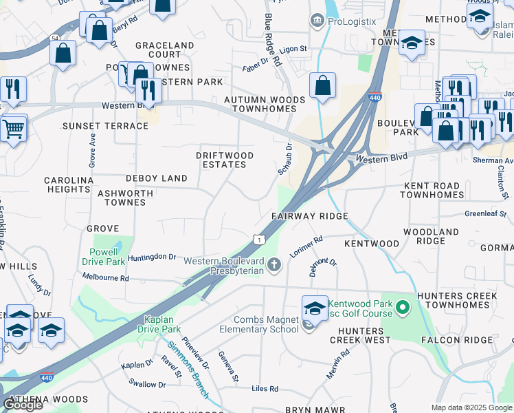 map of restaurants, bars, coffee shops, grocery stores, and more near 1207 Teakwood Place in Raleigh