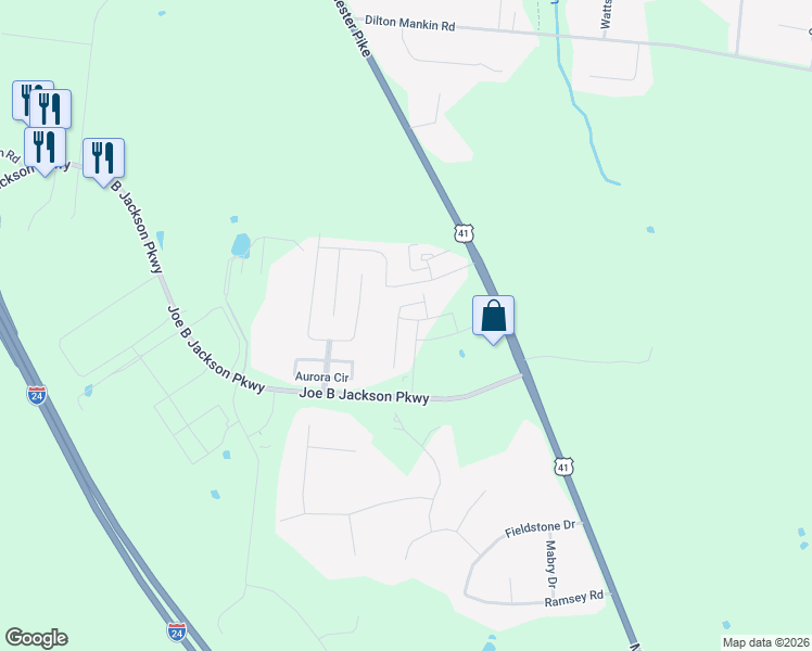 map of restaurants, bars, coffee shops, grocery stores, and more near 2339 Joe B Jackson Parkway in Murfreesboro