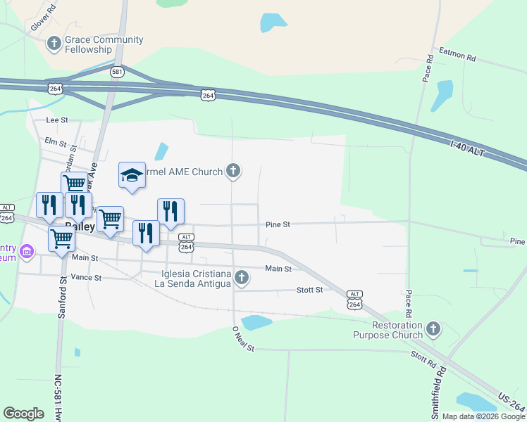 map of restaurants, bars, coffee shops, grocery stores, and more near 12268-12336 Finch Street in Bailey