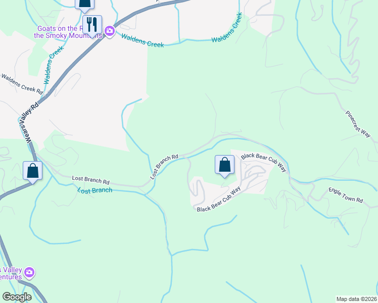 map of restaurants, bars, coffee shops, grocery stores, and more near 3458 Lost Branch Road in Sevierville