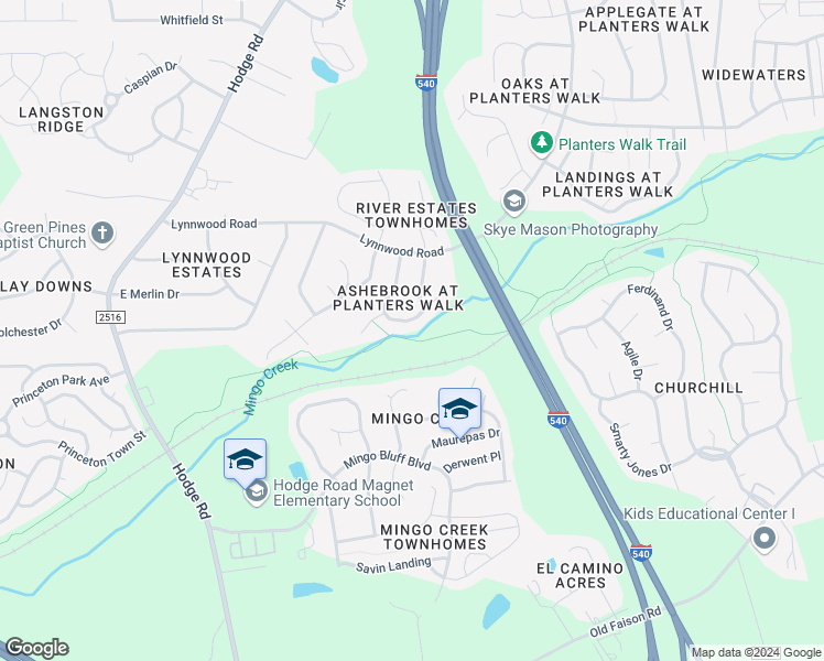 map of restaurants, bars, coffee shops, grocery stores, and more near 909 Trail Stream Way in Knightdale