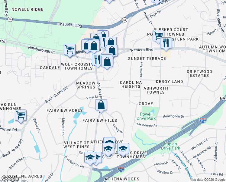 map of restaurants, bars, coffee shops, grocery stores, and more near 5128a Vann Street in Raleigh