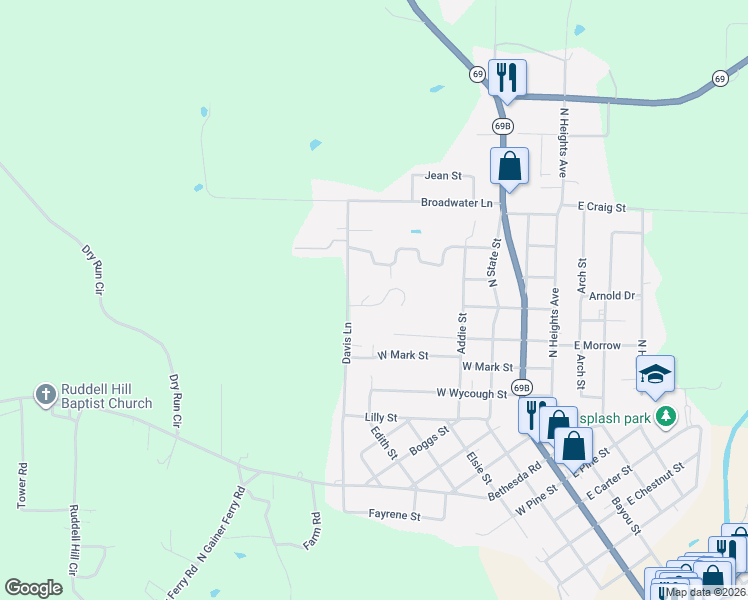 map of restaurants, bars, coffee shops, grocery stores, and more near 475 Gregg Drive in Batesville