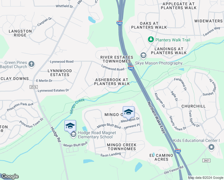map of restaurants, bars, coffee shops, grocery stores, and more near 913 Trail Stream Way in Knightdale