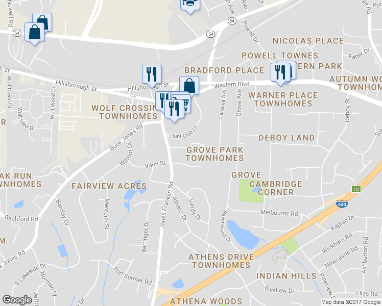map of restaurants, bars, coffee shops, grocery stores, and more near 5128a Vann Street in Raleigh
