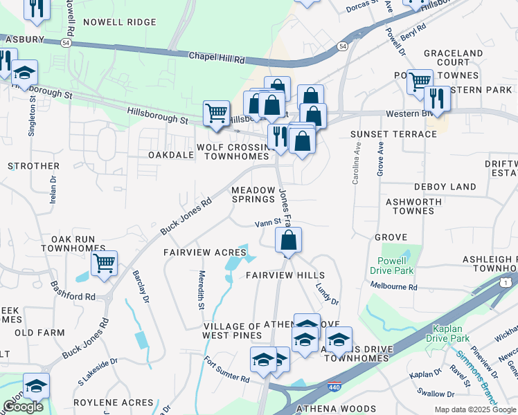 map of restaurants, bars, coffee shops, grocery stores, and more near 5236 Vann Street in Raleigh