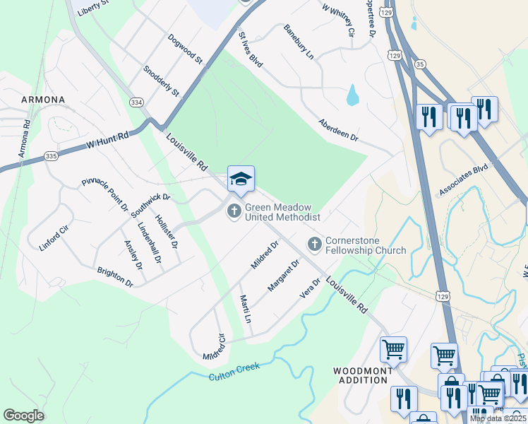 map of restaurants, bars, coffee shops, grocery stores, and more near 1606 Louisville Road in Alcoa