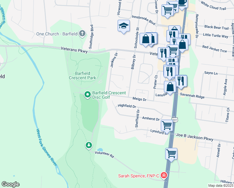 map of restaurants, bars, coffee shops, grocery stores, and more near 373 Chippen Court in Murfreesboro
