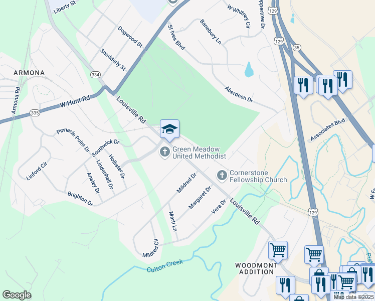 map of restaurants, bars, coffee shops, grocery stores, and more near 1606 Louisville Road in Alcoa