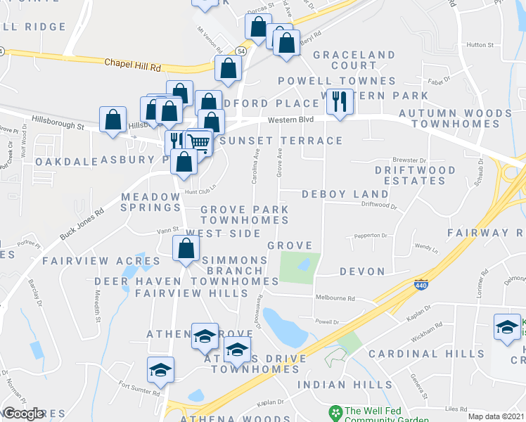 map of restaurants, bars, coffee shops, grocery stores, and more near 719 Carolina Avenue in Raleigh