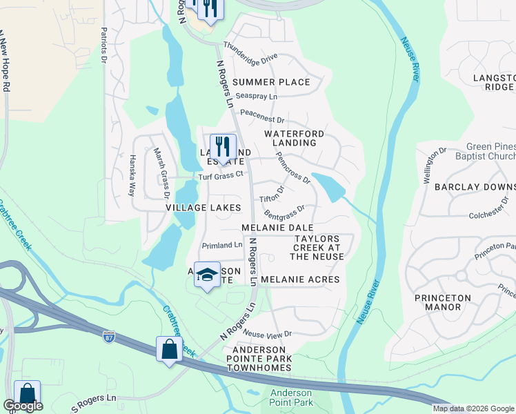 map of restaurants, bars, coffee shops, grocery stores, and more near 5309 Tifton Drive in Raleigh