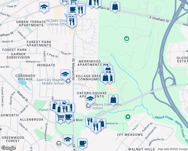 map of restaurants, bars, coffee shops, grocery stores, and more near 819 Kensington Drive in Cary