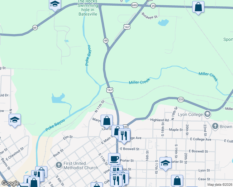 map of restaurants, bars, coffee shops, grocery stores, and more near North Saint Louis in Batesville