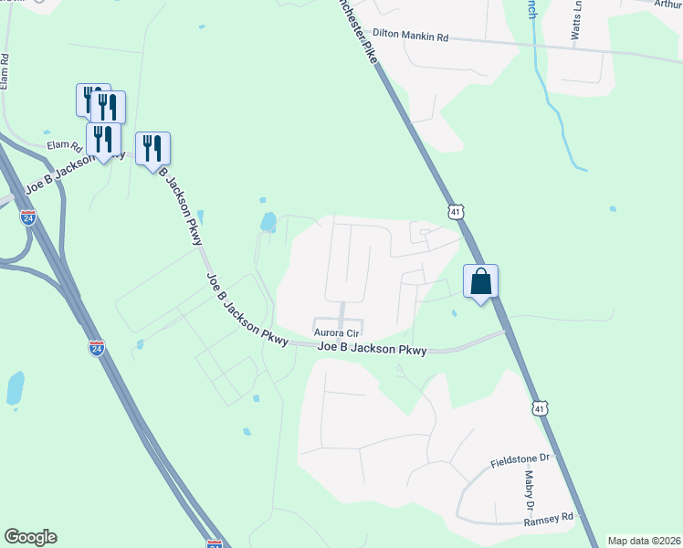 map of restaurants, bars, coffee shops, grocery stores, and more near 4250 Golden Sun Court in Murfreesboro