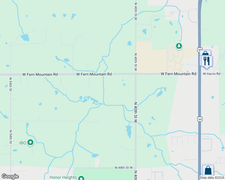 map of restaurants, bars, coffee shops, grocery stores, and more near 4309 West Fern Mountain Road in Muskogee