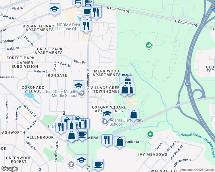 map of restaurants, bars, coffee shops, grocery stores, and more near 919 Lexington Court in Cary