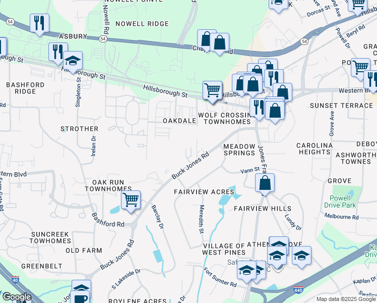 map of restaurants, bars, coffee shops, grocery stores, and more near 101 Milchest Place in Raleigh