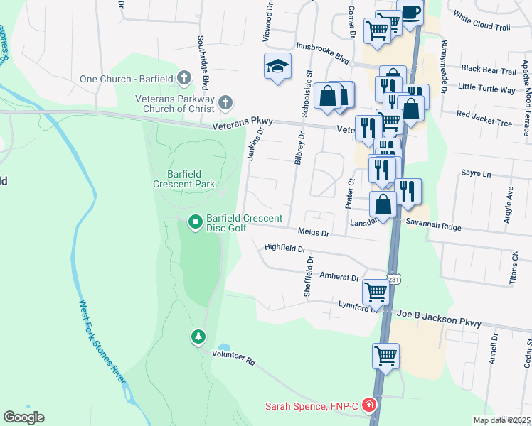map of restaurants, bars, coffee shops, grocery stores, and more near 373 Chippen Court in Murfreesboro