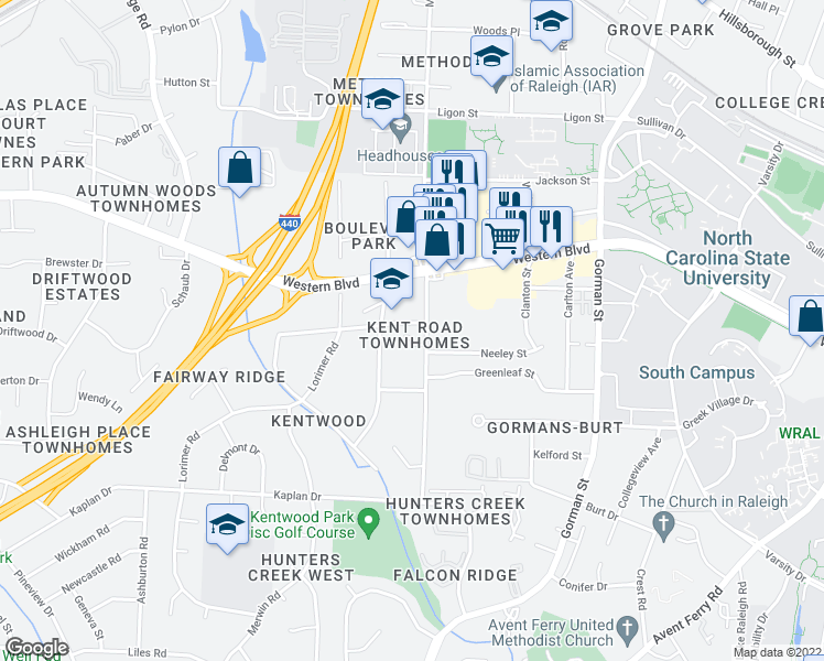 map of restaurants, bars, coffee shops, grocery stores, and more near 4222 Perserverance Court in Raleigh