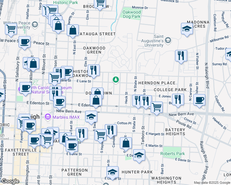 map of restaurants, bars, coffee shops, grocery stores, and more near 206 Idlewild Avenue in Raleigh