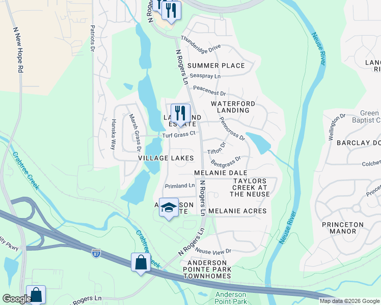 map of restaurants, bars, coffee shops, grocery stores, and more near 5228 Ryegrass Court in Raleigh
