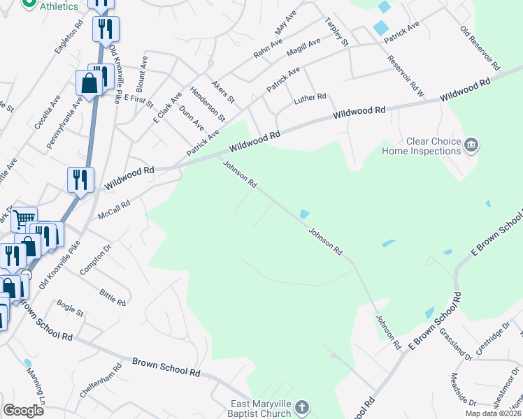 map of restaurants, bars, coffee shops, grocery stores, and more near 2339 Travis Circle in Maryville