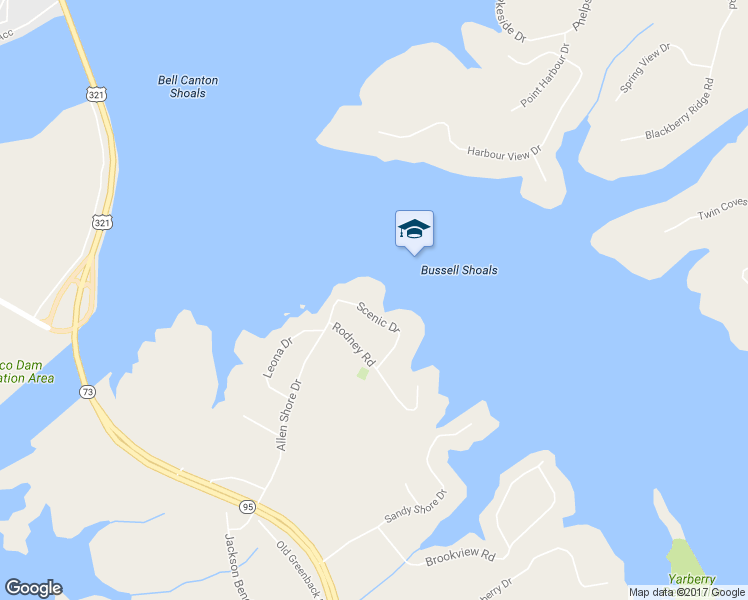 map of restaurants, bars, coffee shops, grocery stores, and more near 3877 Scenic Drive in Lenoir City