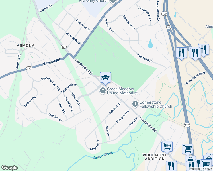map of restaurants, bars, coffee shops, grocery stores, and more near 1656 Louisville Road in Alcoa