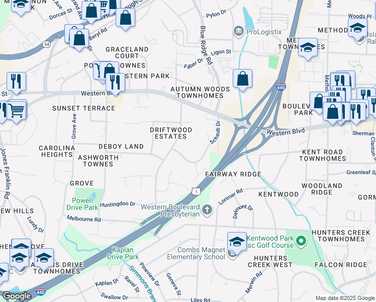 map of restaurants, bars, coffee shops, grocery stores, and more near 1221 Teakwood Place in Raleigh