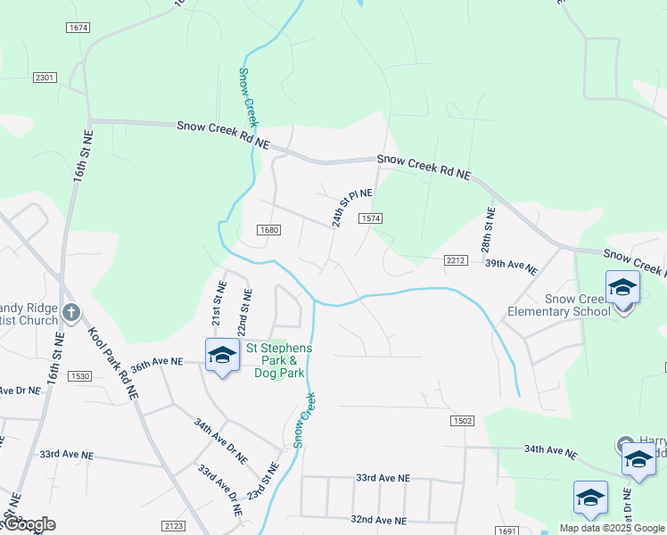 map of restaurants, bars, coffee shops, grocery stores, and more near 3835 26th Street Drive Northeast in Hickory
