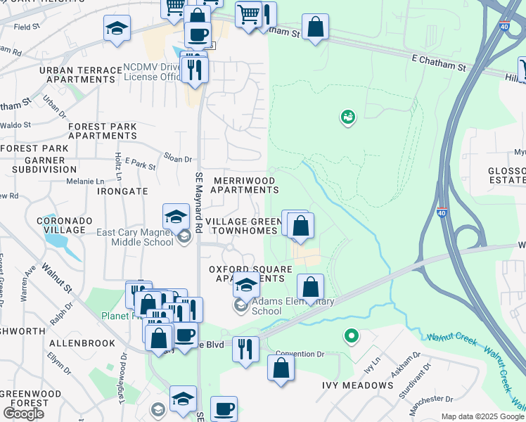 map of restaurants, bars, coffee shops, grocery stores, and more near 819 Kensington Drive in Cary