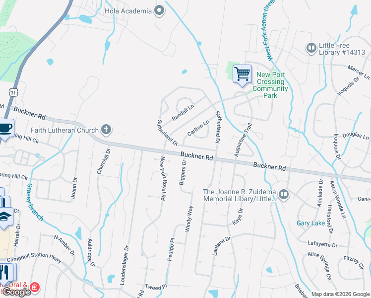 map of restaurants, bars, coffee shops, grocery stores, and more near 2659 Sutherland Drive in Thompson's Station