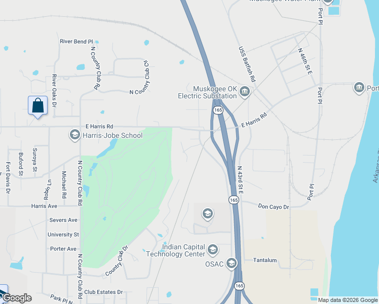map of restaurants, bars, coffee shops, grocery stores, and more near 4104 Putter Place in Muskogee
