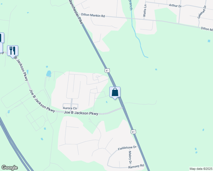 map of restaurants, bars, coffee shops, grocery stores, and more near 4232 Manchester Pike in Murfreesboro