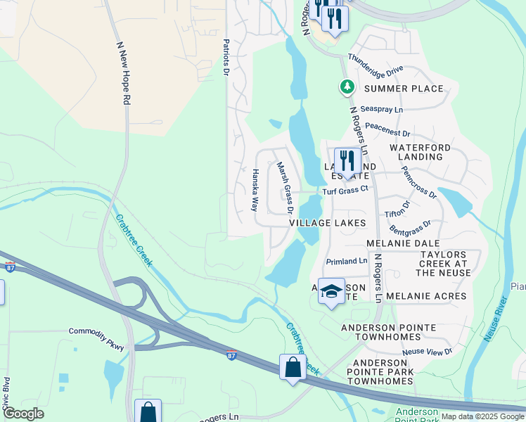 map of restaurants, bars, coffee shops, grocery stores, and more near 433 Mountain Lake Drive in Raleigh