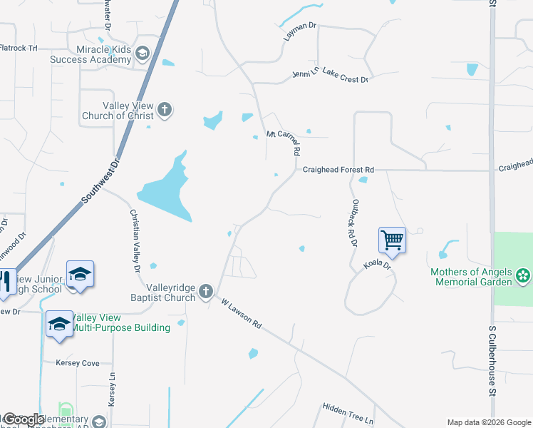 map of restaurants, bars, coffee shops, grocery stores, and more near 5102 Mount Carmel Road in Jonesboro