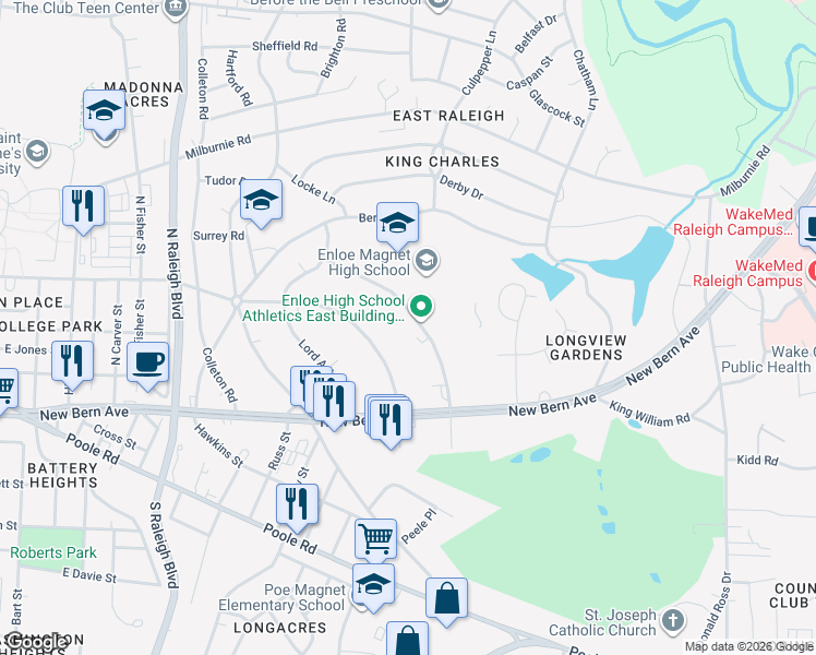 map of restaurants, bars, coffee shops, grocery stores, and more near 209 Clarendon Crescent in Raleigh