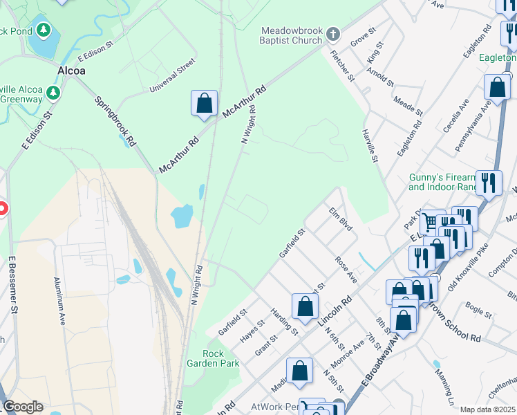 map of restaurants, bars, coffee shops, grocery stores, and more near 101 Grayson Drive in Alcoa