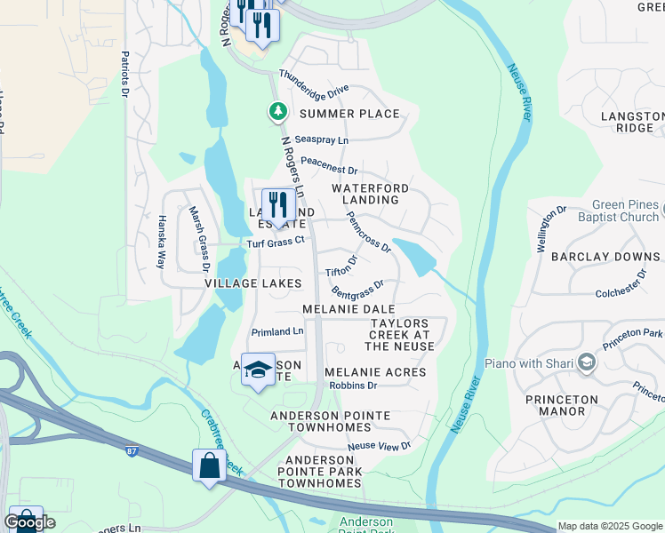 map of restaurants, bars, coffee shops, grocery stores, and more near 5309 Tifton Drive in Raleigh