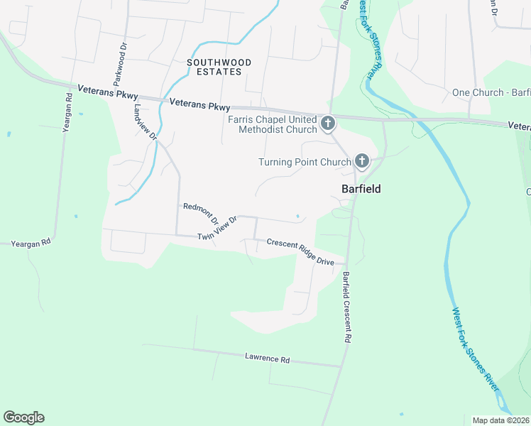 map of restaurants, bars, coffee shops, grocery stores, and more near 660 Twin View Drive in Murfreesboro