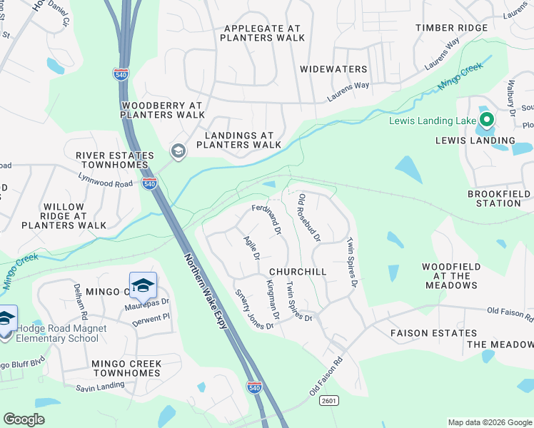 map of restaurants, bars, coffee shops, grocery stores, and more near 2428 Ferdinand Drive in Knightdale