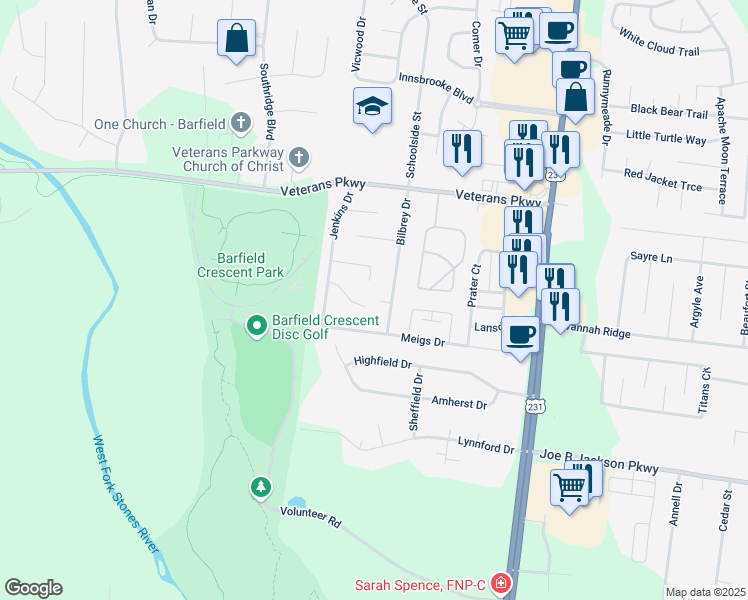 map of restaurants, bars, coffee shops, grocery stores, and more near 373 Chippen Court in Murfreesboro
