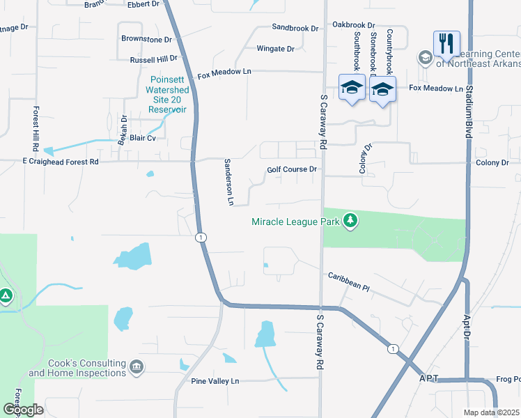 map of restaurants, bars, coffee shops, grocery stores, and more near 2209 Hurst Lane in Jonesboro
