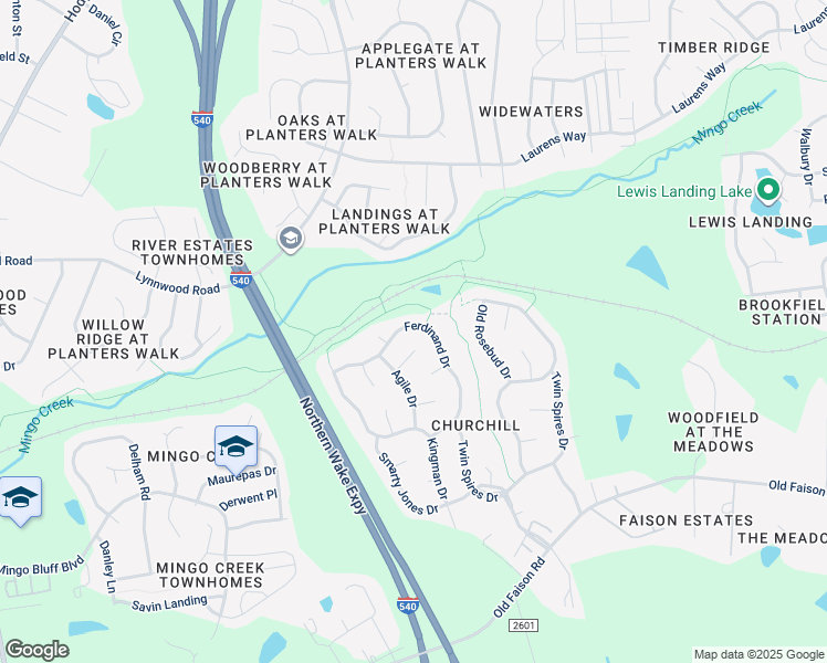 map of restaurants, bars, coffee shops, grocery stores, and more near 2428 Ferdinand Drive in Knightdale